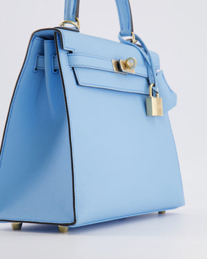 *VERY RARE* Hermès HSS Kelly 25 Sellier Bag in Bleu Celeste Epsom Leather with Bleu Jean Contrast Stitching and Permabrass Hardware&nbsp;
