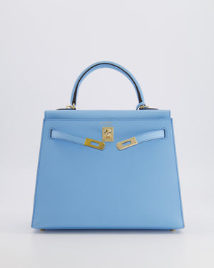 *VERY RARE* Hermès HSS Kelly 25 Sellier Bag in Bleu Celeste Epsom Leather with Bleu Jean Contrast Stitching and Permabrass Hardware&nbsp;