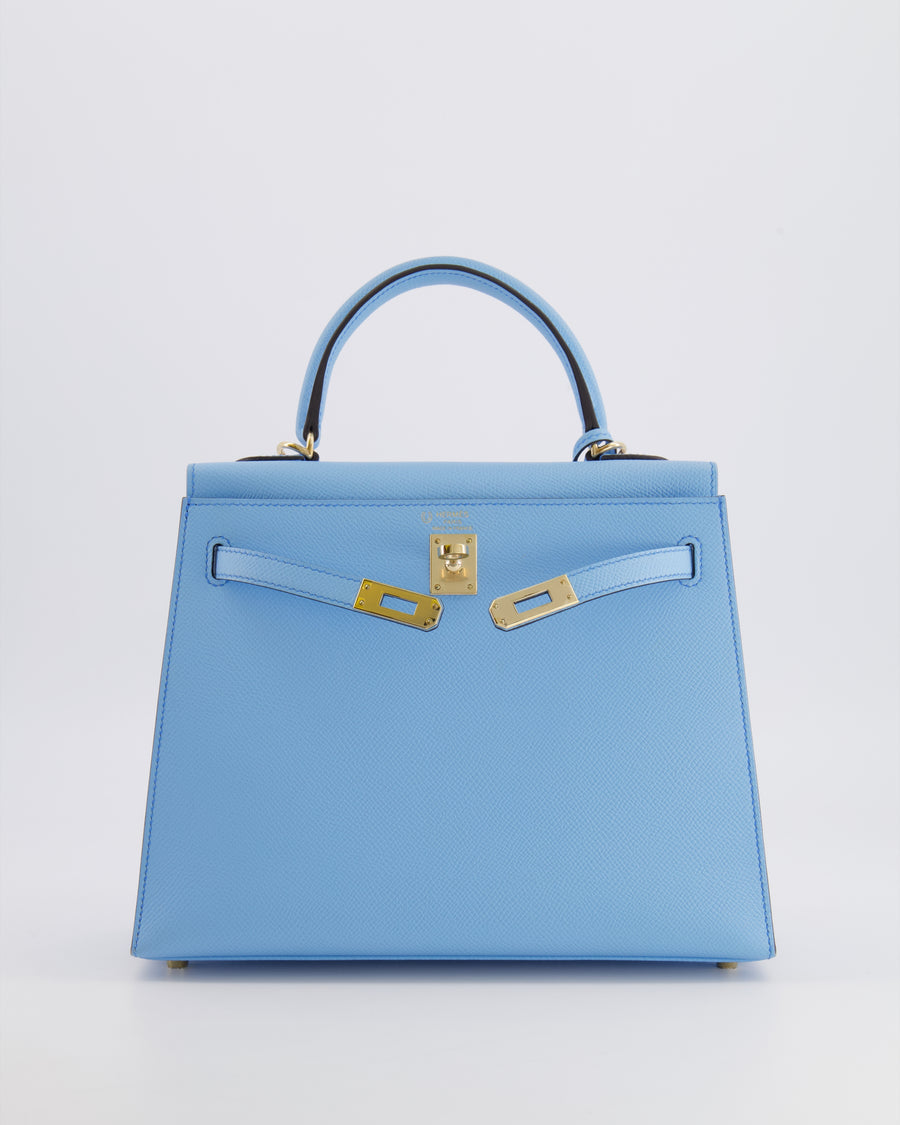 *VERY RARE* Hermès HSS Kelly 25 Sellier Bag in Bleu Celeste Epsom Leather with Bleu Jean Contrast Stitching and Permabrass Hardware&nbsp;