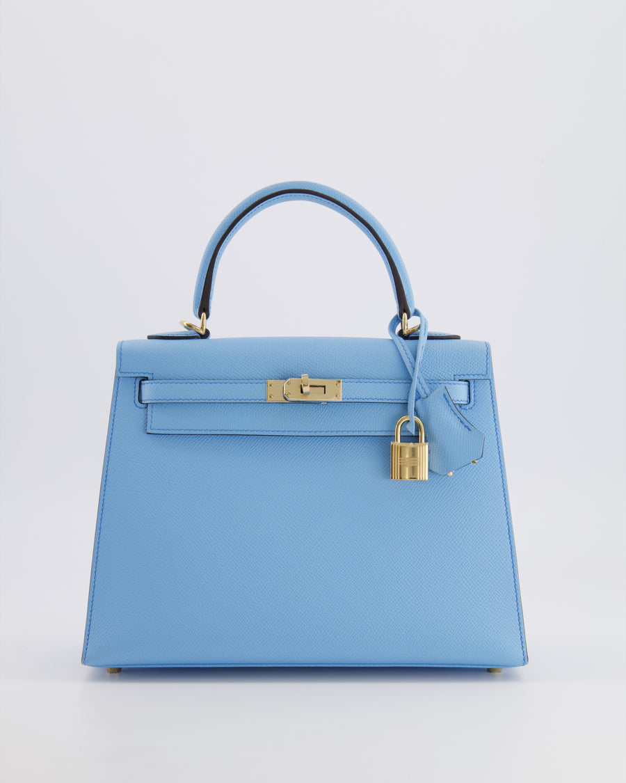 *VERY RARE* Hermès HSS Kelly 25 Sellier Bag in Bleu Celeste Epsom Leather with Bleu Jean Contrast Stitching and Permabrass Hardware&nbsp;
