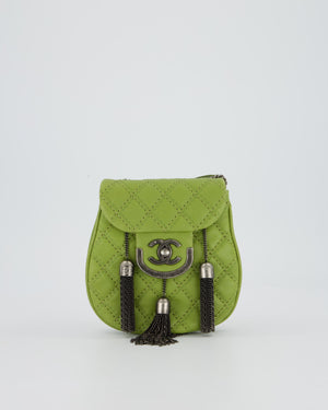 Chanel 12P Sage Green Paris-Edinburgh Coco Sporran Fringe Crossbody Bag in Calfskin Leather with Ruthenium Hardware