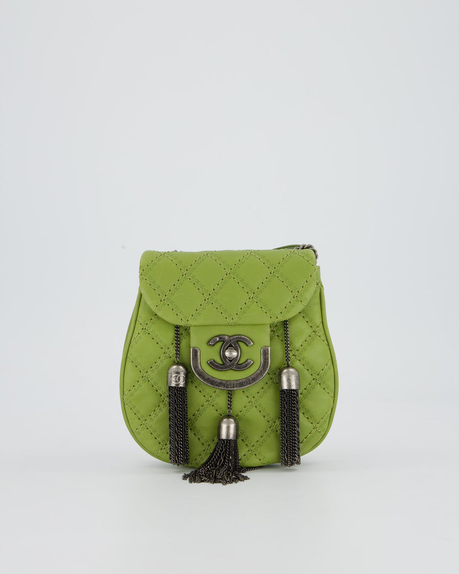 Chanel 12P Sage Green Paris-Edinburgh Coco Sporran Fringe Crossbody Bag in Calfskin Leather with Ruthenium Hardware