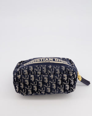 Christian Dior Navy Dior Oblique Logo Pouch with Gold Hardware
