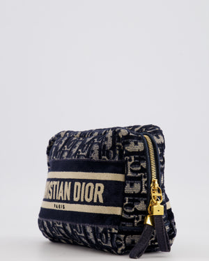 Christian Dior Navy Dior Oblique Logo Pouch with Gold Hardware