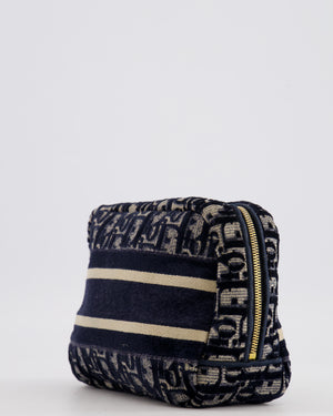 Christian Dior Navy Dior Oblique Logo Pouch with Gold Hardware