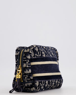 Christian Dior Navy Dior Oblique Logo Pouch with Gold Hardware