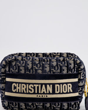Christian Dior Navy Dior Oblique Logo Pouch with Gold Hardware