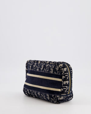 Christian Dior Navy Dior Oblique Logo Pouch with Gold Hardware
