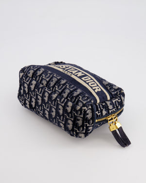 Christian Dior Navy Dior Oblique Logo Pouch with Gold Hardware