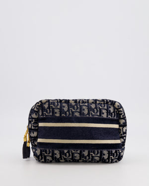 Christian Dior Navy Dior Oblique Logo Pouch with Gold Hardware
