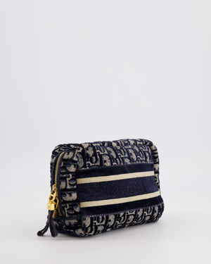 Christian Dior Navy Dior Oblique Logo Pouch with Gold Hardware