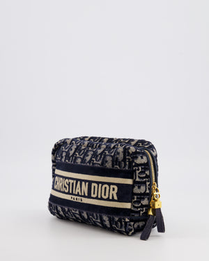 Christian Dior Navy Dior Oblique Logo Pouch with Gold Hardware