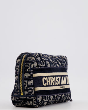 Christian Dior Navy Dior Oblique Logo Pouch with Gold Hardware