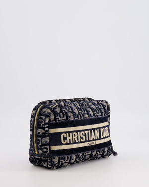 Christian Dior Navy Dior Oblique Logo Pouch with Gold Hardware