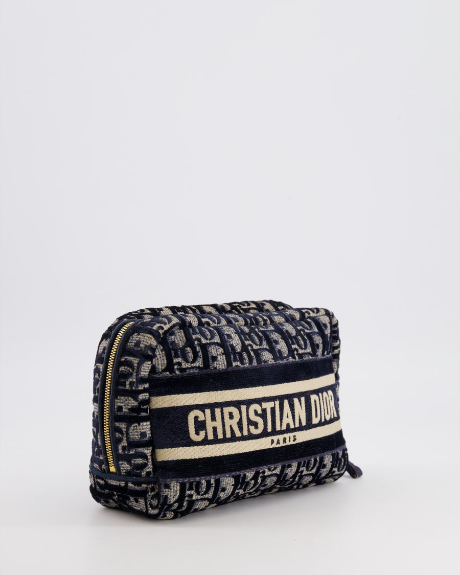 Christian Dior Navy Dior Oblique Logo Pouch with Gold Hardware