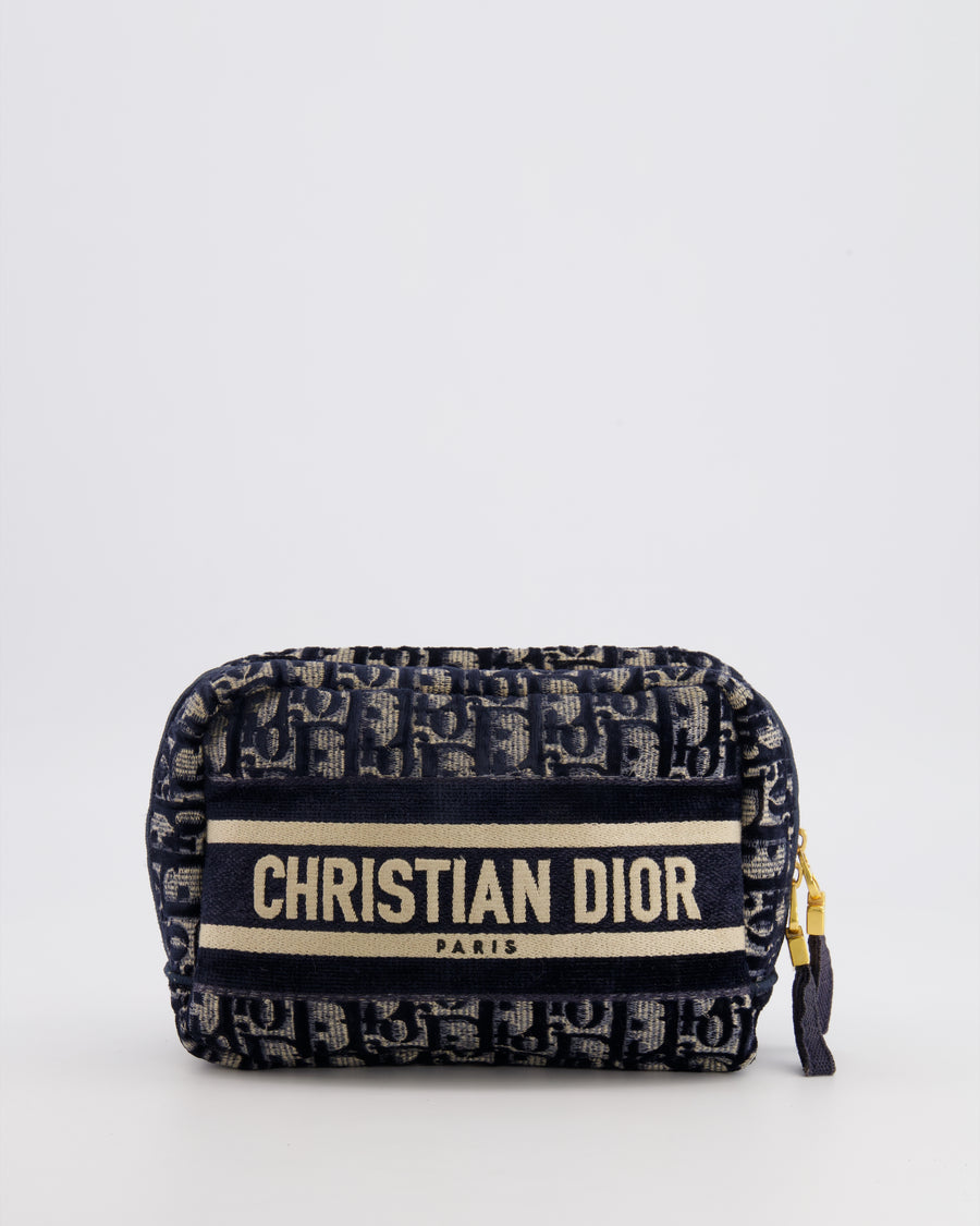 Christian Dior Navy Dior Oblique Logo Pouch with Gold Hardware