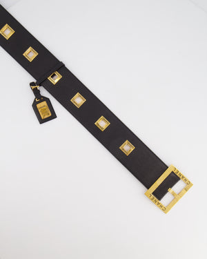 Chanel Vintage F/W 1992 Black Leather Belt with 24K Gold Logo Buckle and Accents 90cm