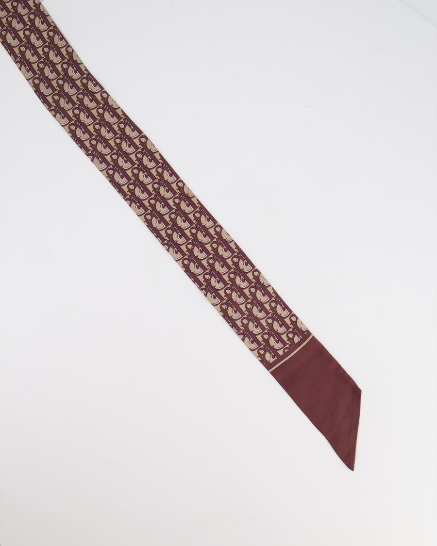 Christian Dior Burgundy Oblique Reversible Logo Twilly Scarf Size 96cm x 6cm