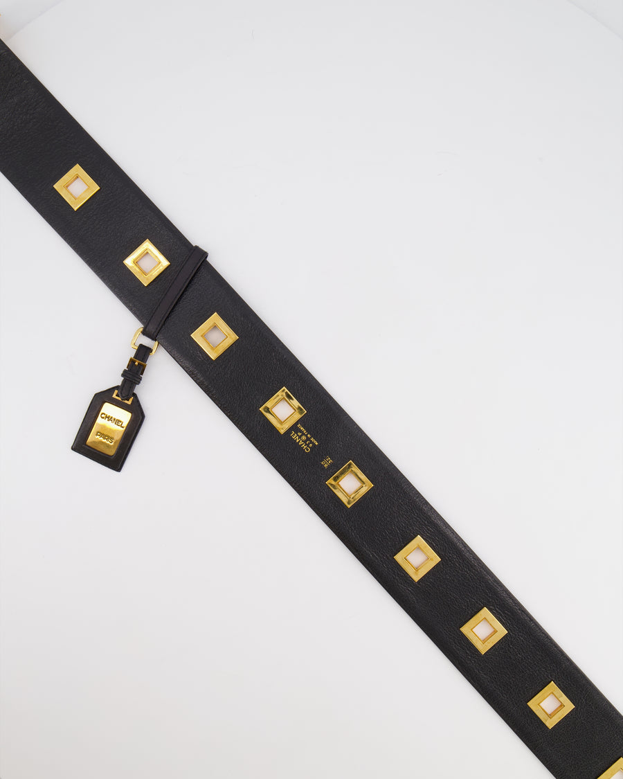 Chanel Vintage F/W 1992 Black Leather Belt with 24K Gold Logo Buckle and Accents 90cm