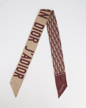 Christian Dior Burgundy Oblique Reversible Logo Twilly Scarf Size 96cm x 6cm