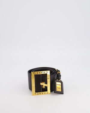 Chanel Vintage F/W 1992 Black Leather Belt with 24K Gold Logo Buckle and Accents 90cm