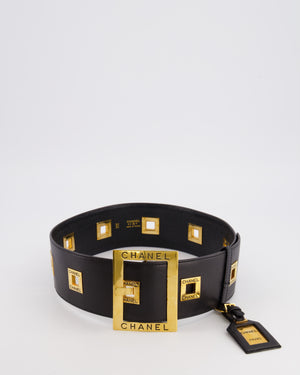 Chanel Vintage F/W 1992 Black Leather Belt with 24K Gold Logo Buckle and Accents 90cm