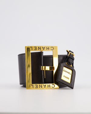 Chanel Vintage F/W 1992 Black Leather Belt with 24K Gold Logo Buckle and Accents 90cm