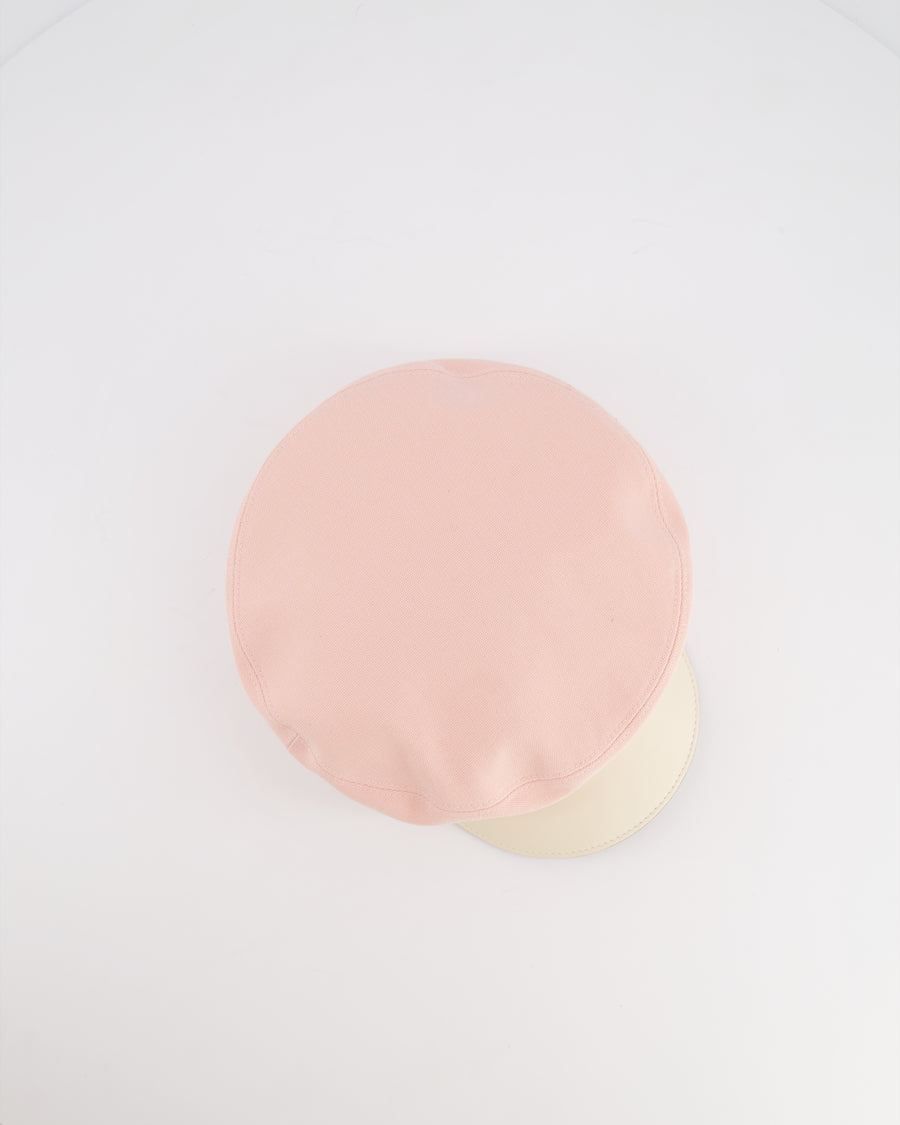 Hermès Pink and White Giulietta Code Cap with Gold H Button Detail Size 57