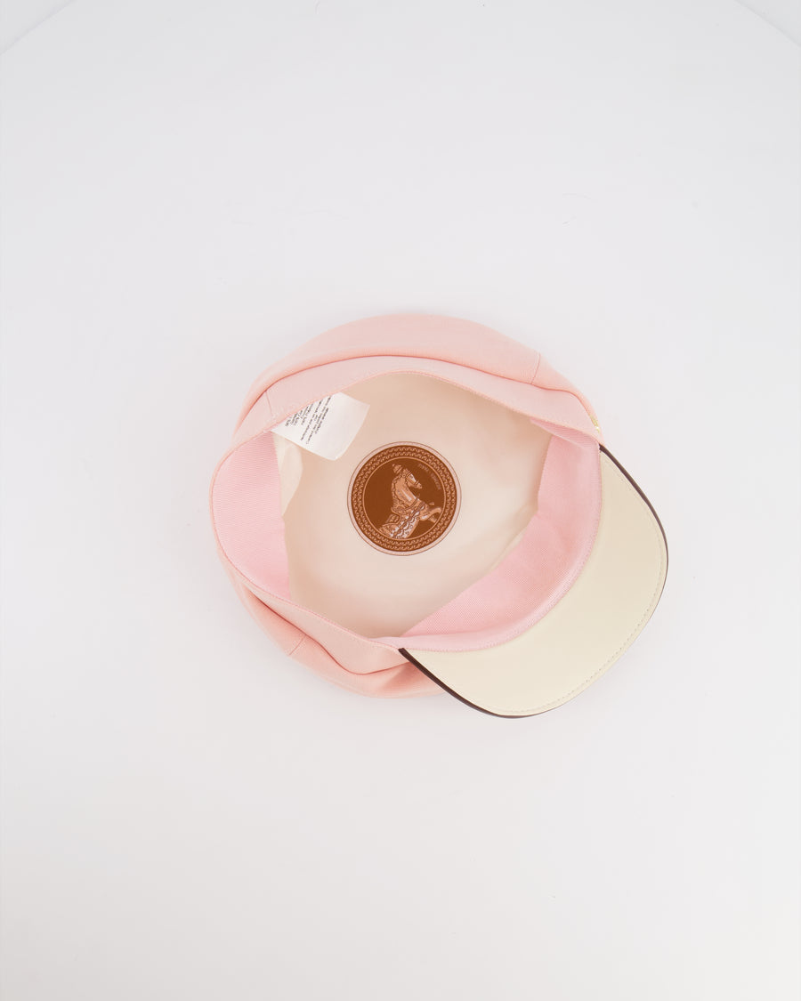 Hermès Pink and White Giulietta Code Cap with Gold H Button Detail Size 57
