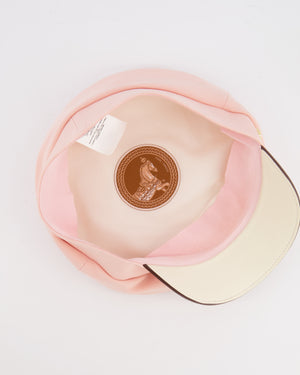 Hermès Pink and White Giulietta Code Cap with Gold H Button Detail Size 57