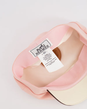 Hermès Pink and White Giulietta Code Cap with Gold H Button Detail Size 57