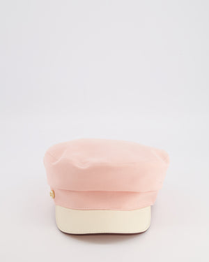 Hermès Pink and White Giulietta Code Cap with Gold H Button Detail Size 57
