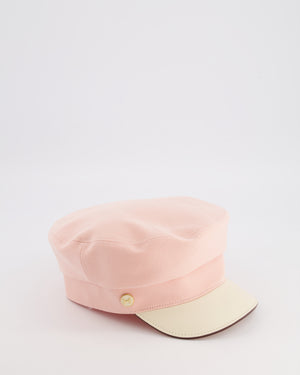 Hermès Pink and White Giulietta Code Cap with Gold H Button Detail Size 57