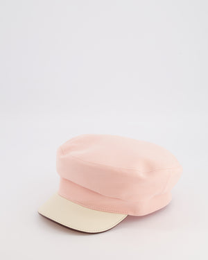 Hermès Pink and White Giulietta Code Cap with Gold H Button Detail Size 57