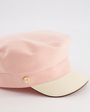 Hermès Pink and White Giulietta Code Cap with Gold H Button Detail Size 57