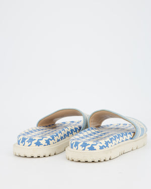 Christian Dior Blue and White Day Slides with Canvas Embroidered Detail EU 38