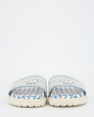 Christian Dior Blue and White Day Slides with Canvas Embroidered Detail EU 38