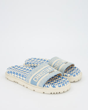 Christian Dior Blue and White Day Slides with Canvas Embroidered Detail EU 38