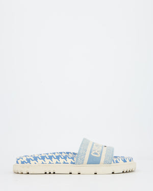 Christian Dior Blue and White Day Slides with Canvas Embroidered Detail EU 38