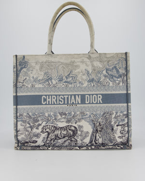 Christian Dior Blue and Grey Toile de Jouy Animals Large Book Tote with Animal Embroideries and Logo