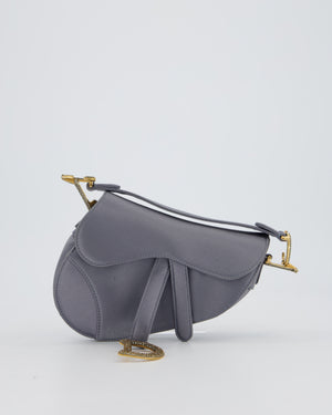 Christian Dior Grey Mini Saddle Bag in Satin with Diamante Crystal Hardware