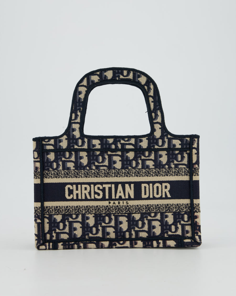 Christian Dior Mini Book Tote in Blue Oblique Embroidry