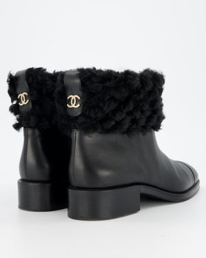 Chanel Black Shearling Boots with CC Logo Detail Size EU 42C