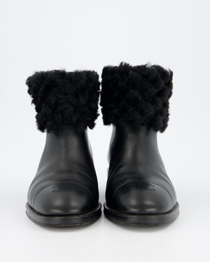 Chanel Black Shearling Boots with CC Logo Detail Size EU 42C
