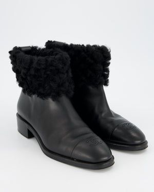 Chanel Black Shearling Boots with CC Logo Detail Size EU 42C