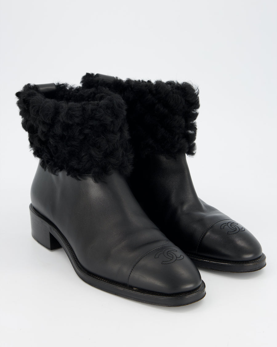 Chanel Black Shearling Boots with CC Logo Detail Size EU 42C