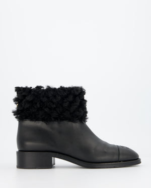 Chanel Black Shearling Boots with CC Logo Detail Size EU 42C