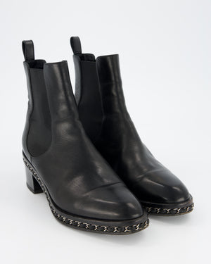 Chanel Black Chelsea Boot with Chain Trim Detail Size EU 41.5C