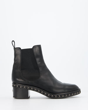 Chanel Black Chelsea Boot with Chain Trim Detail Size EU 41.5C
