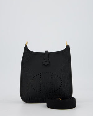 Hermès Mini Evelyne Bag in Black Clemence Leather with Gold Hardware